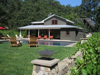 Pool House with Stone Landscape Wall